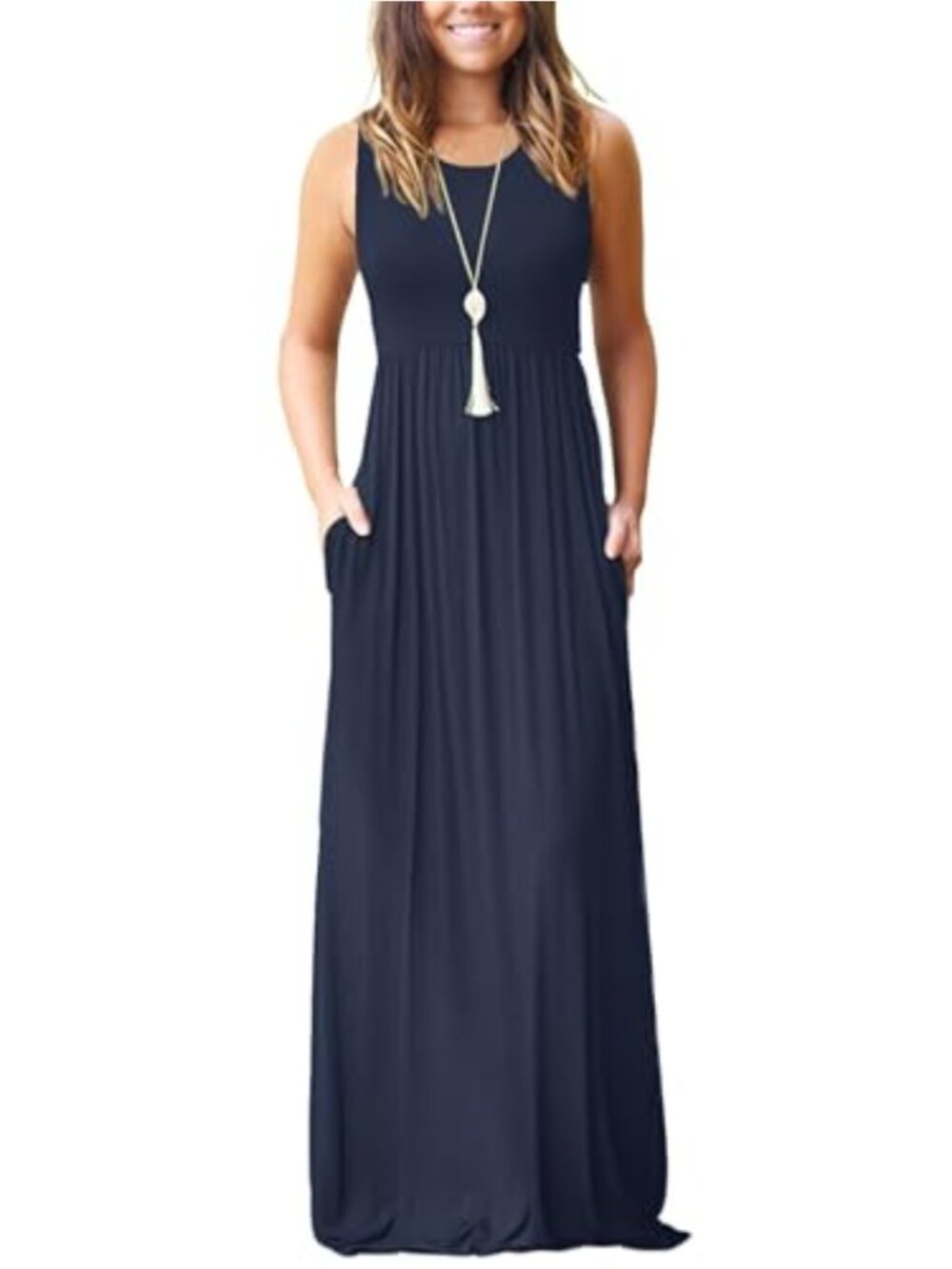 Sleeveless Casual Maxi Dress with Pockets Summer Long Dress Flowy